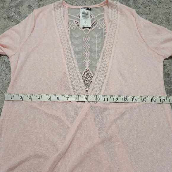 TORRID Nwt 3/4 Sleeve Lace Back Open Front Knit Cardigan, Peach Pink, 00 , M/L - Picture 12 of 16